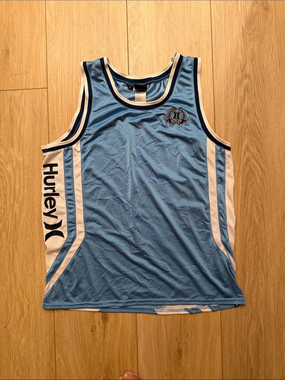 Hurley Light Blue and White Athletic Tank Top